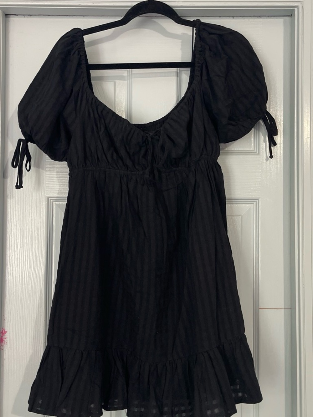 Cotton Candy Black Mini Dress with Puff Sleeves